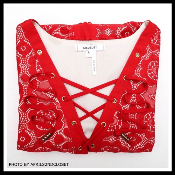 RED LACE UP V-NECK SHIFT TUNIC MINI DRESS A3C - Picture 6 of 8